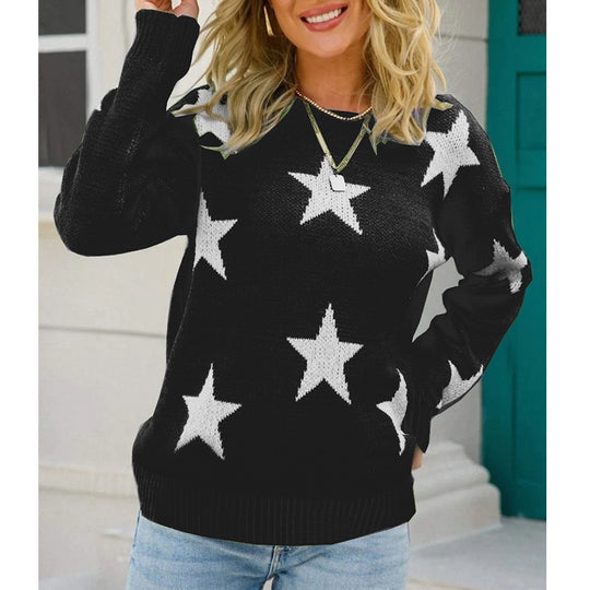 Damen Pullover mit Sternmuster und lässigem Schnitt EB