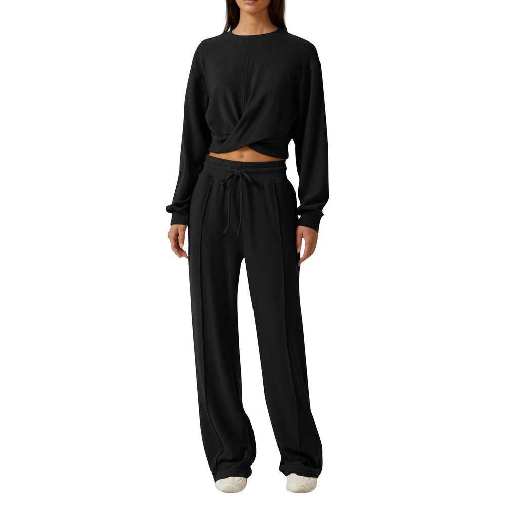Damen gemütliches Sweatpants-Set mit modischem Crop-Oberteil EB