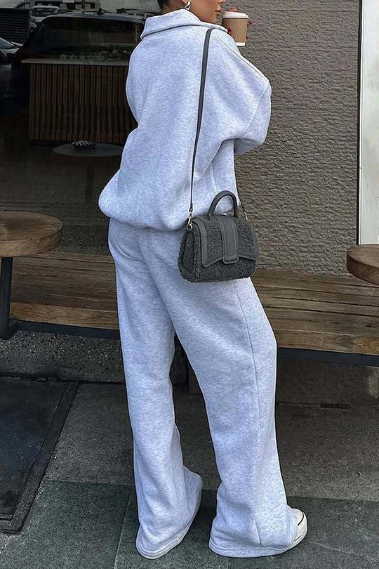 EB | Vibes Halb Offenes Pullover Sweatshirt und Hose Zwei Teiliges Satz