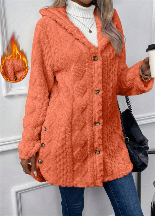 Damen Kuschelige Teddyjacke mit Knopfverschluss EB