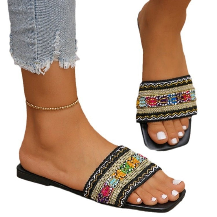 Damen modische Slides mit floralem Dekor EB