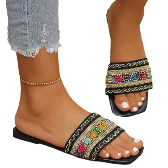 Damen modische Slides mit floralem Dekor EB
