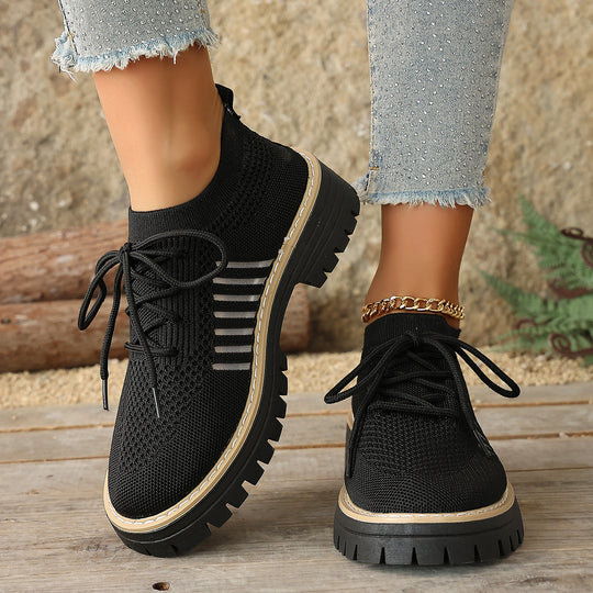 Damen Komfortable Schnür-Sneaker aus atmungsaktivem Netzmaterial mit modischem Profil EB