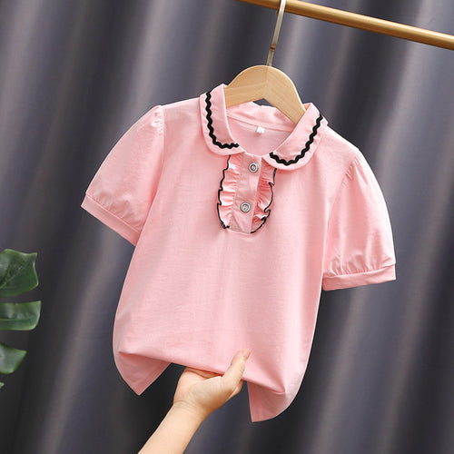Damen T-Shirt mit dekorativem Rüschenausschnitt EB