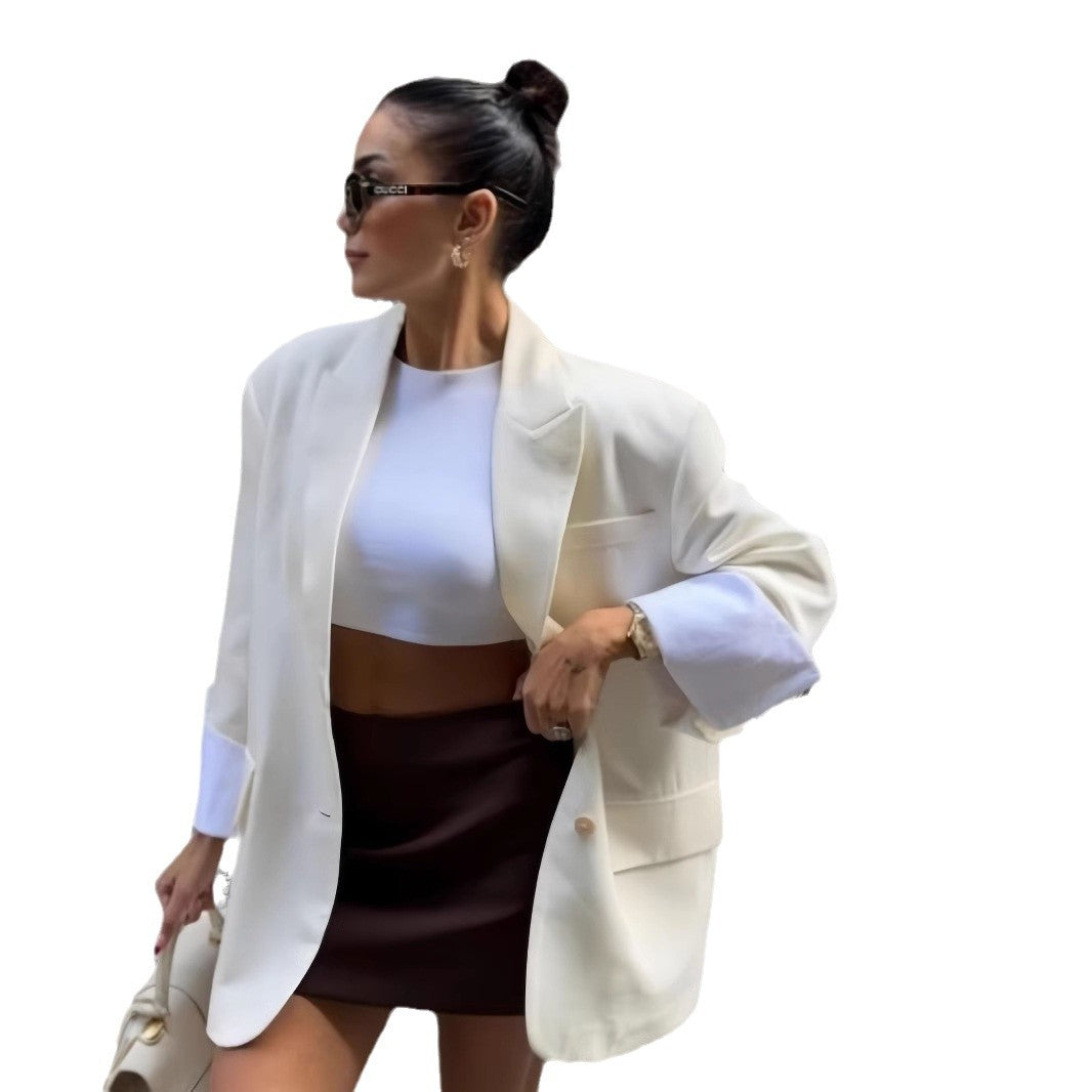 Damen Elegante Oversized-Blazerjacke mit praktischen Taschen EB