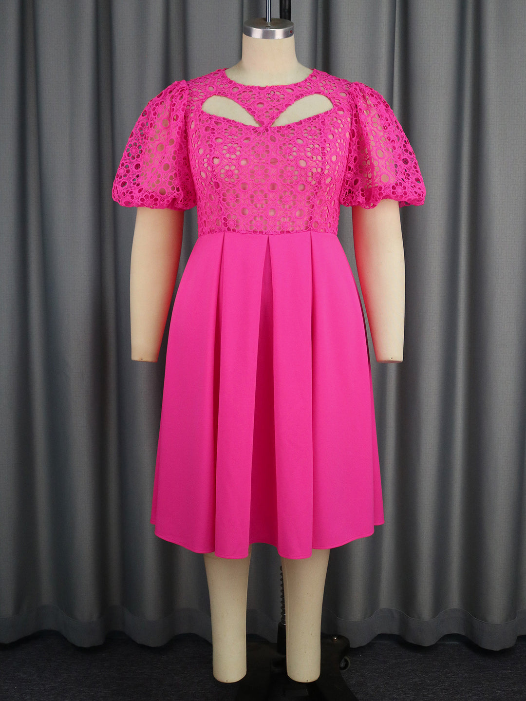 Damen Elegantes A-Linien Kleid mit Cut-Out-Details und Puffärmeln EB
