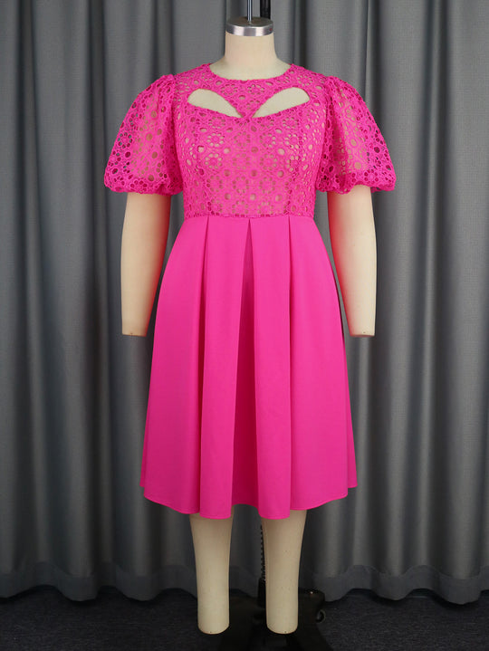 Damen Elegantes A-Linien Kleid mit Cut-Out-Details und Puffärmeln EB