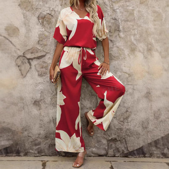 Damen Eleganter Jumpsuit mit floralen Mustern und weitem Bein EB