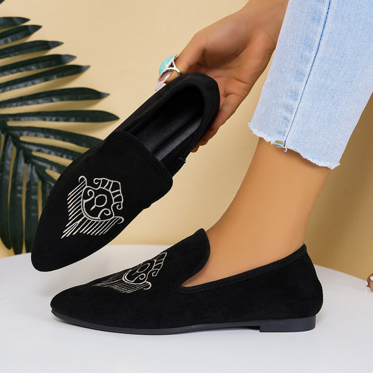 Damen Mokassins aus weichem Wildleder mit dekorativem Muster EB