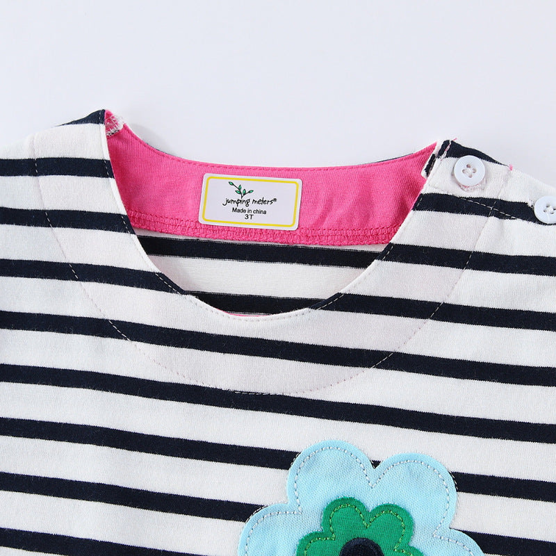 Mädchen T-Shirt Kleid mit bunten Blumenapplikationen EB