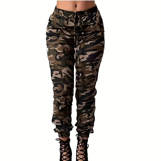Damen Cargohose mit elastischem Bund und Camouflage-Muster EB