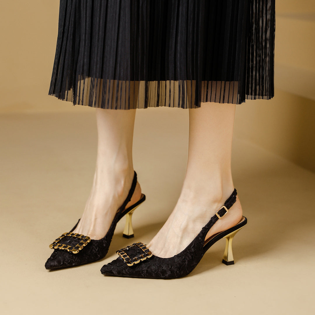 Damen Slingback-Pumps mit elegantem Schmuckdetail und modischem Blockabsatz EB