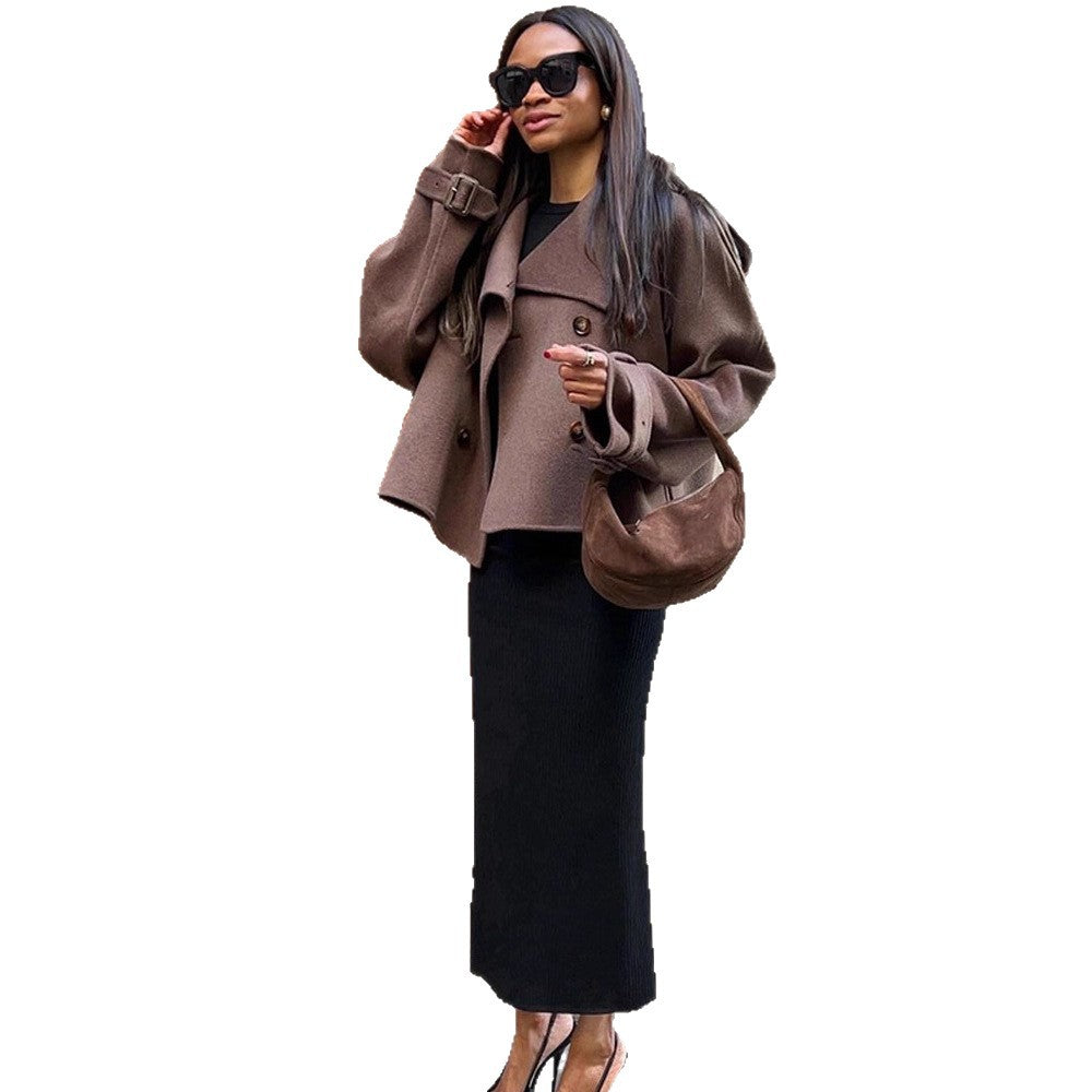 Damen lässige Oversized-Jacke mit doppelter Knopfleiste und breitem Revers EB