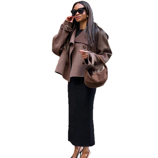 Damen lässige Oversized-Jacke mit doppelter Knopfleiste und breitem Revers EB