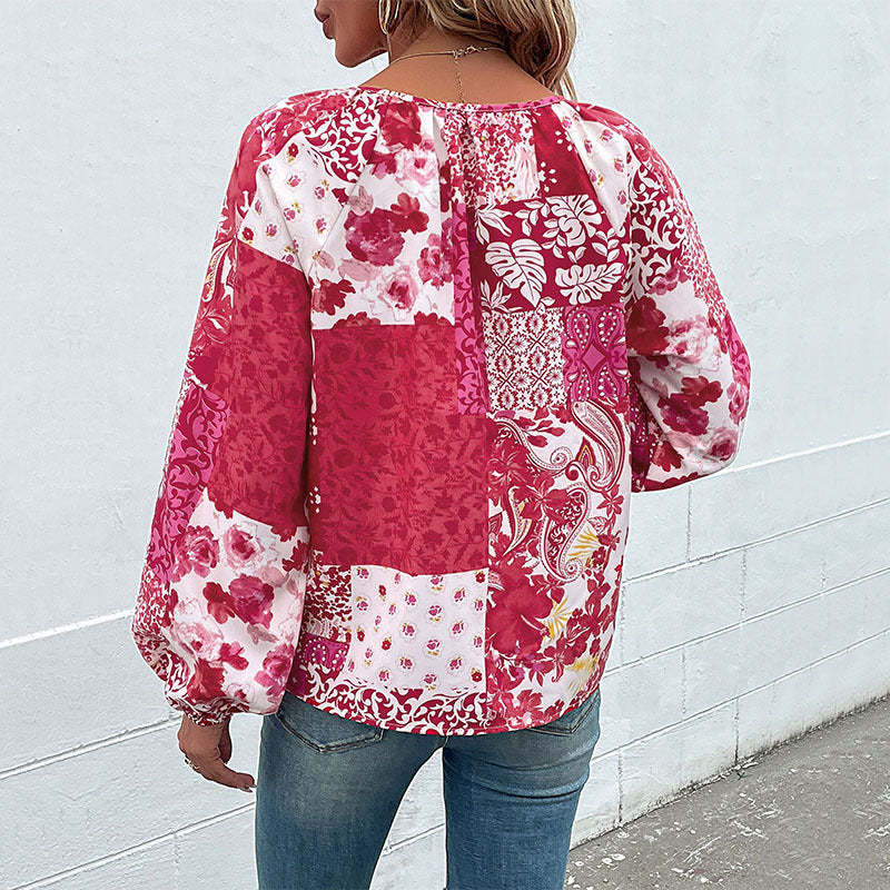 Damen Bluse mit floralem Design und modischer Knotenoptik EB