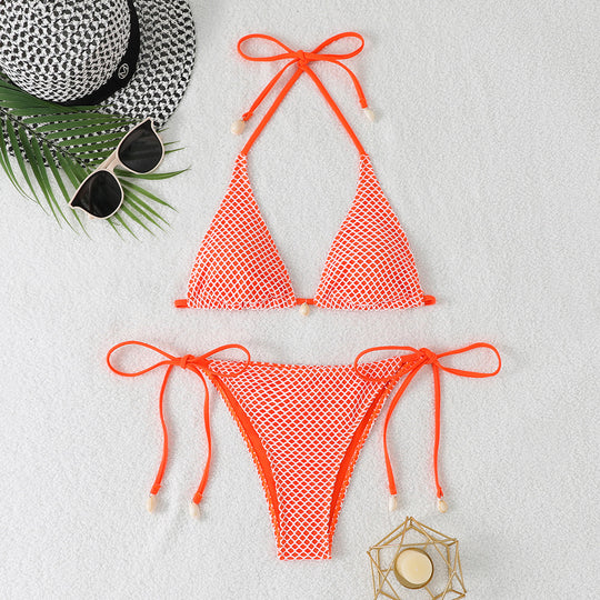 Damen Netz-Bikini mit verstellbaren Bändern und eleganten Perlendetails EB