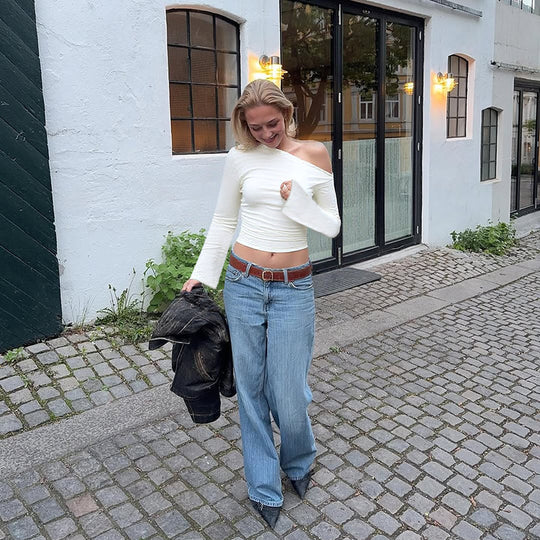 Damen Elegantes Einseitig-Halbarmtop mit modischem Strukturdesign und passenden Pants EB