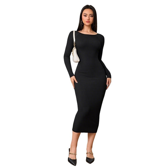 Damen figurbetontes Stretch-Midikleid mit U‑Boot‑Ausschnitt und figurformendem Rippstrick Eichborn Berlin