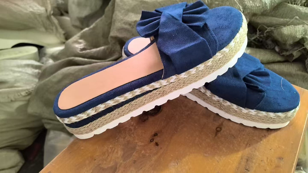 Damen Plattform-Sandaletten mit elegantem Schleifen-Detail und geflochtenem Absatz EB
