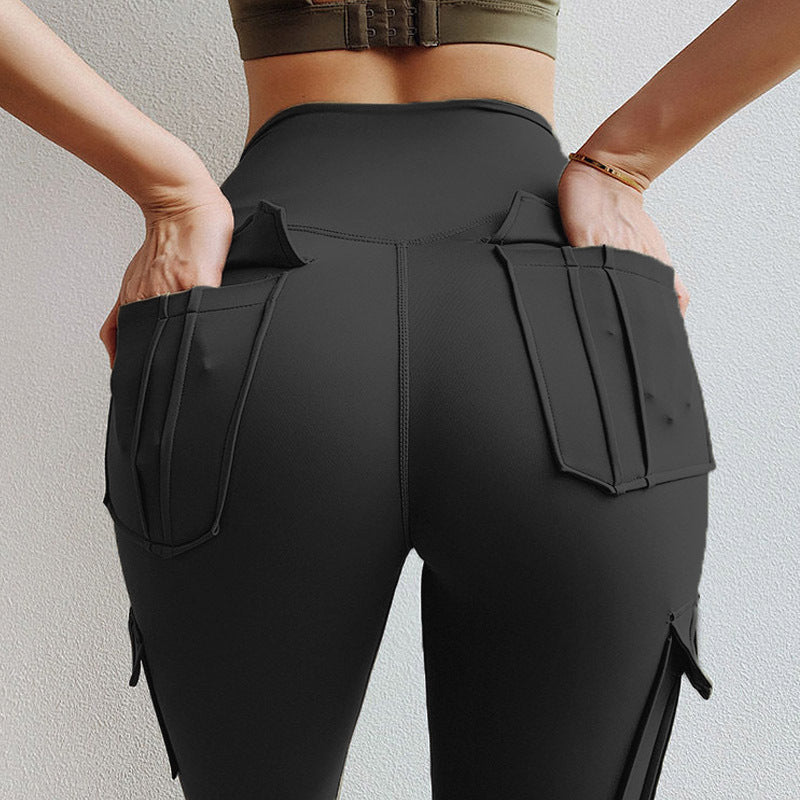 Damen Sportliche Cargo-Leggings mit hohem Taillenbund und praktischen Taschen EB
