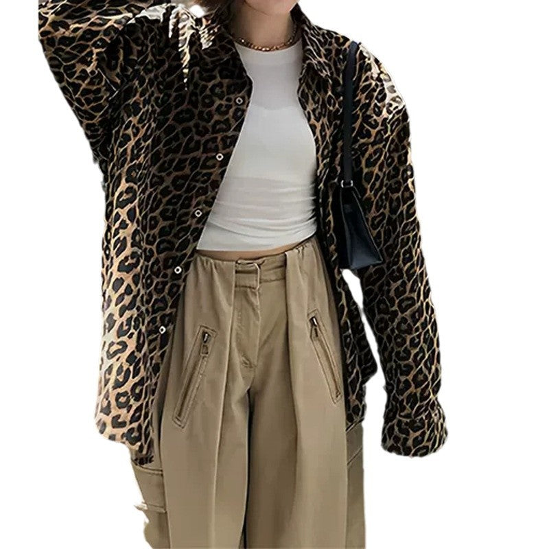 Damen Oversized Hemdjacke im modischen Leopardenmuster EB
