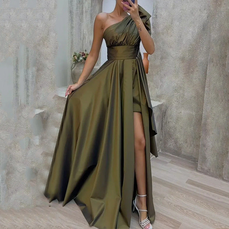 Damen Elegantes Maxikleid mit Wickeloptik und Puffärmeln EB