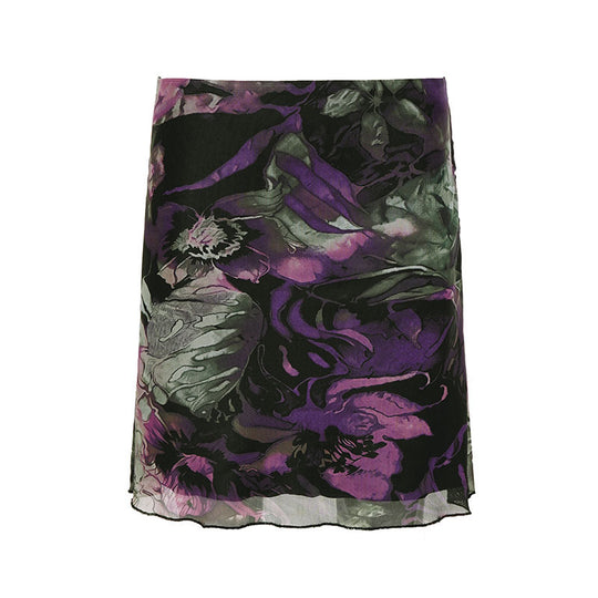 Damen Blumenmuster Midirock mit elastischem Bund und schwingendem Saum EB
