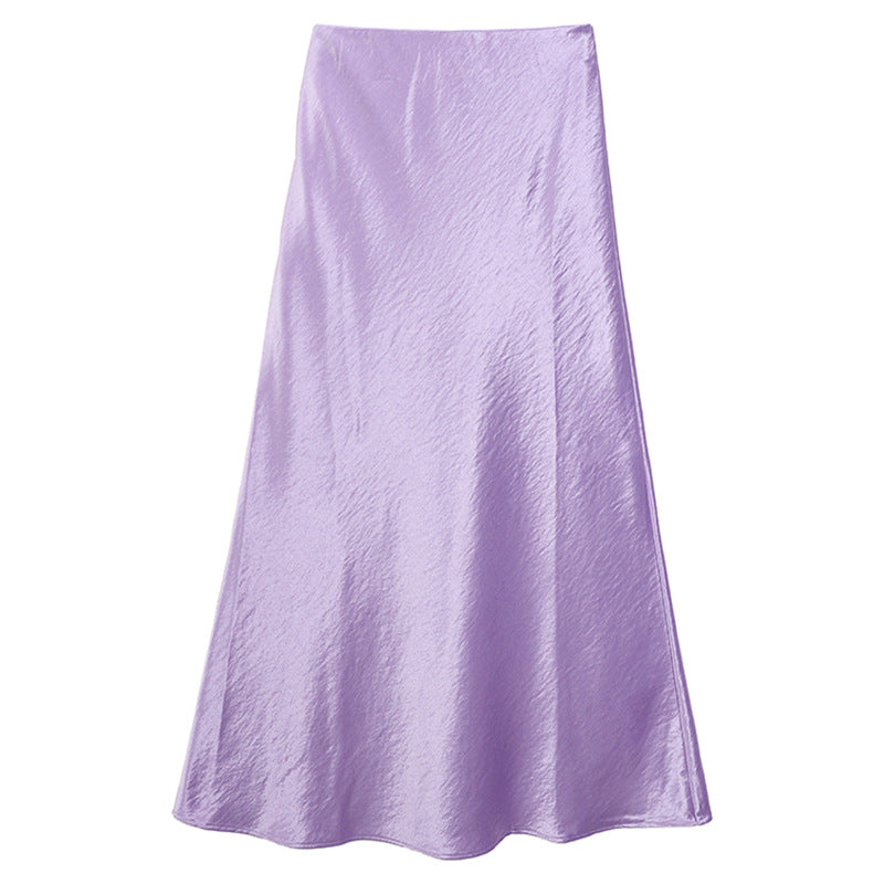 Damen  schwingender Midirock aus satinierter Viskose mit glattem Taillenbund EB