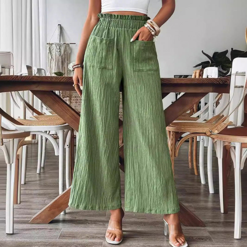 Damen luftige Palazzohose mit elastischem Bund und großen Taschen EB