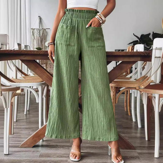 Damen luftige Palazzohose mit elastischem Bund und großen Taschen EB