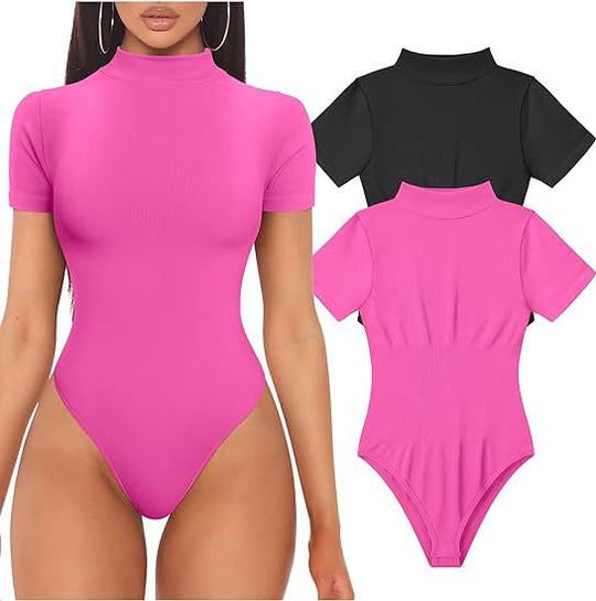 Damen Kurzarm Bodysuit mit hohem Kragen EB