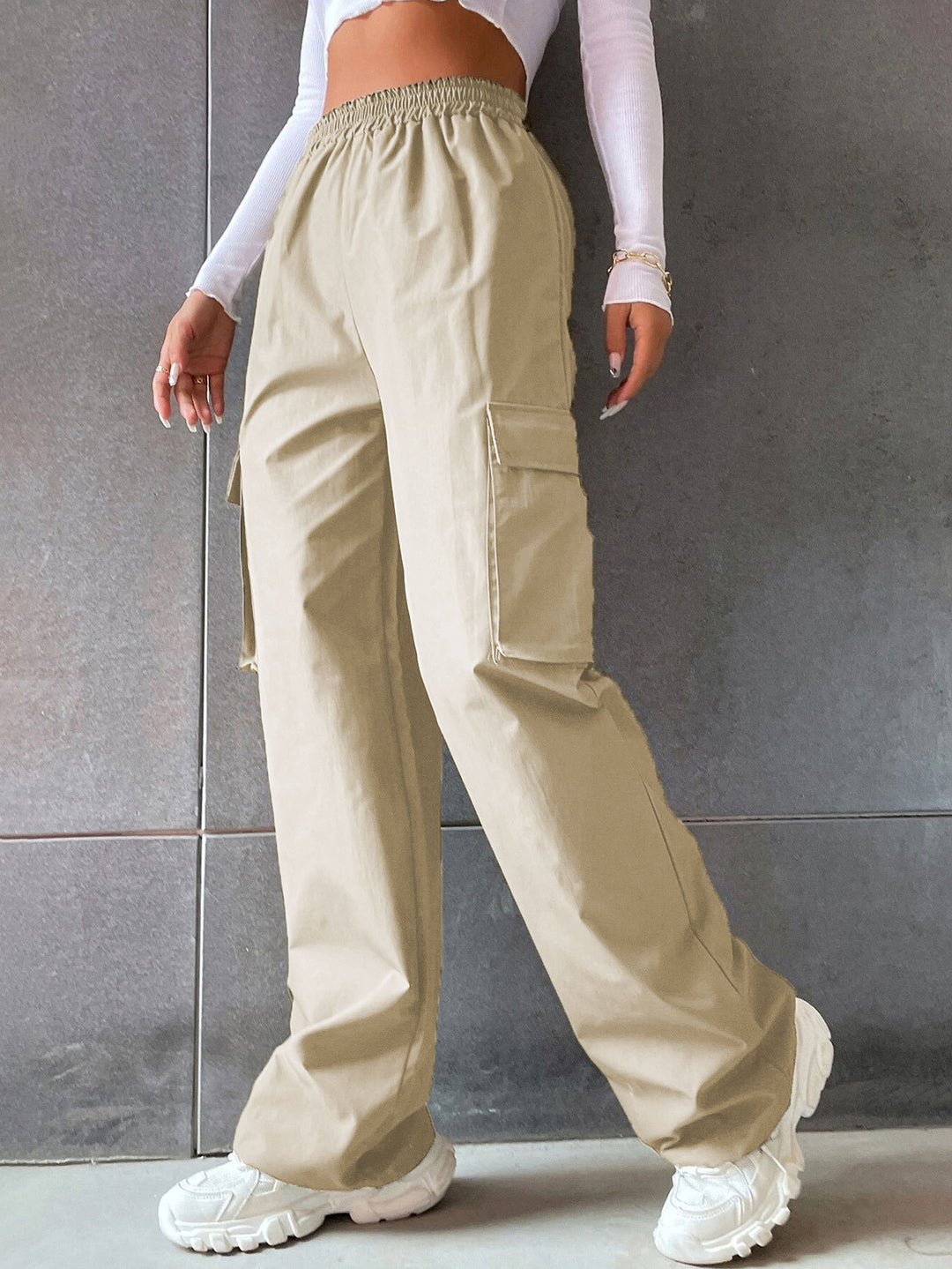 Damen Cargo-Hose mit Seitentaschen und elastischem Bund EB