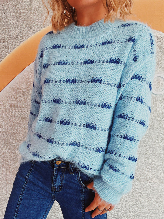 Damen Pullover mit weichem Mohair-Material und modernem Streifenmuster EB