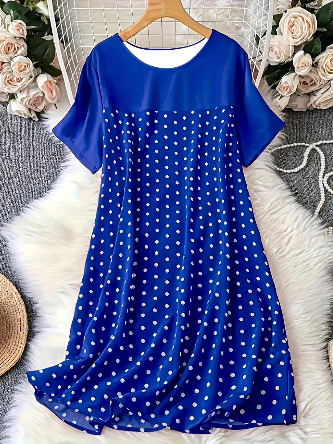 Damen Kurzarm Kleid mit Punkten EB