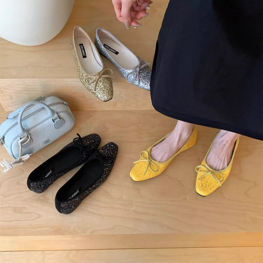 Damen Glitzernde Ballerinas mit eleganter Schleife und komfortabler Innensohle EB