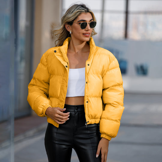 Damen nan kurze gesteppte Winterjacke mit Stehkragen und Kordelzug EB
