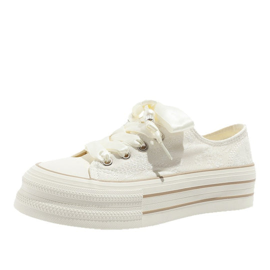 Damen Plattform Sneakers mit eleganter Satinschnürung und modischem Design EB
