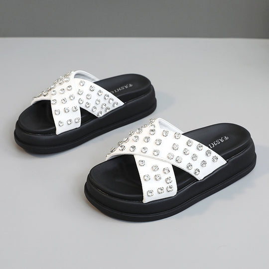 Damen Glitzernde Schlappen mit modischem Riemendesign und rutschfester Sohle EB