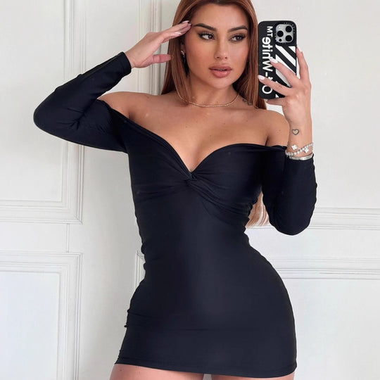 Damen Figurbetontes Kleid mit Off-Shoulder Design und Wickeloptik EB