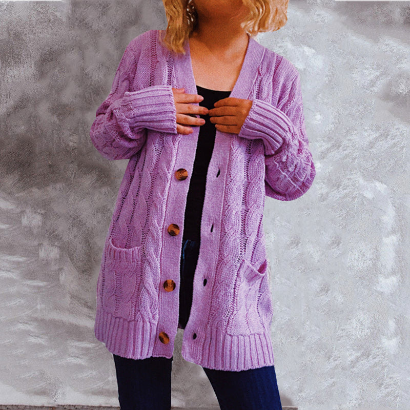 Damen Grobstrickjacke mit eleganten Knopfdetails und lässigem Schnitt EB