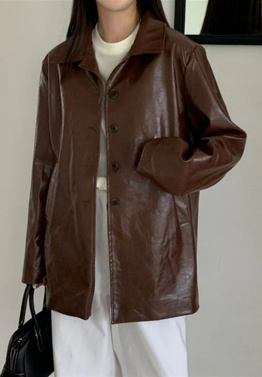Damen lässige und stylische Kunstlederjacke EB