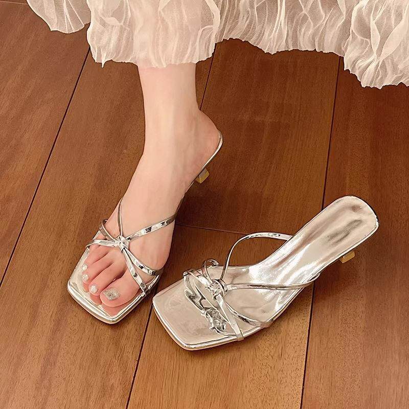 Damen elegante Sandalen mit modischen Riemen und hochhackigem Absatz EB