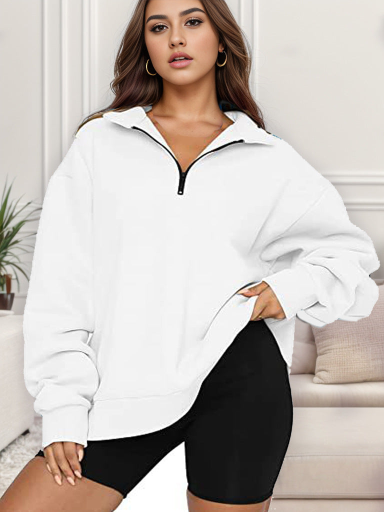 Damen nan übergroßes Sweatshirt mit Halbreißverschluss und Stehkragen EB