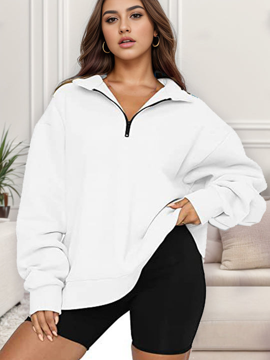 Damen nan übergroßes Sweatshirt mit Halbreißverschluss und Stehkragen EB