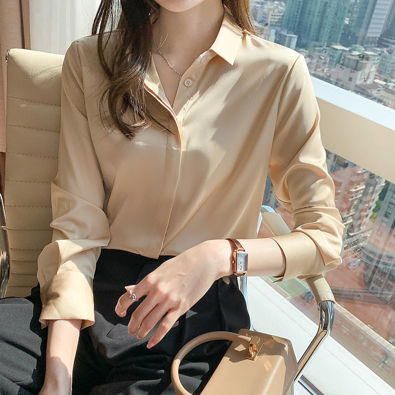 Frauen Luxuriöse Satin Knopf-Oben Bluse EB