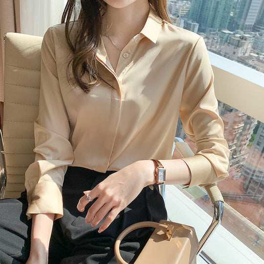 Frauen Luxuriöse Satin Knopf-Oben Bluse EB