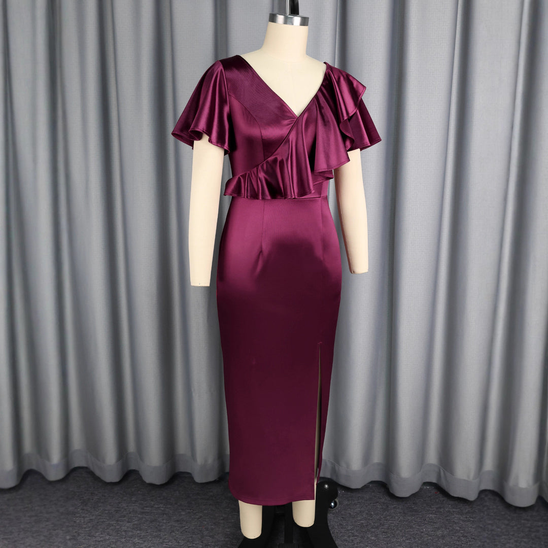 Damen Schickes Maxikleid mit Rüschendetails und Schlitz EB