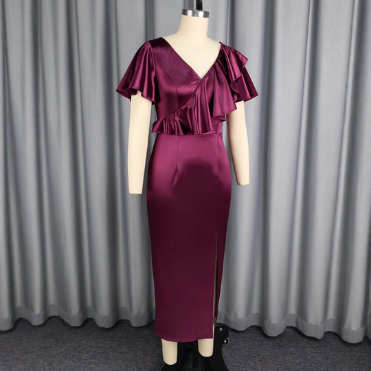 Damen Schickes Maxikleid mit Rüschendetails und Schlitz EB