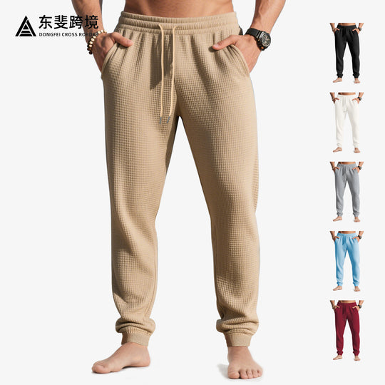 Herren nan Waffelstruktur-Loungehose mit elastischem Bund Kordelzug und Eingrifftaschen EB