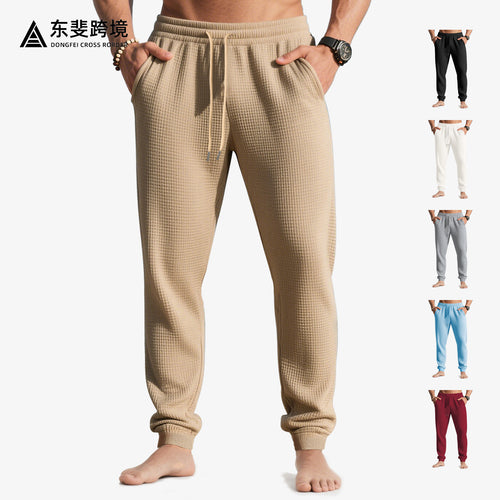 Herren nan Waffelstruktur-Loungehose mit elastischem Bund Kordelzug und Eingrifftaschen EB